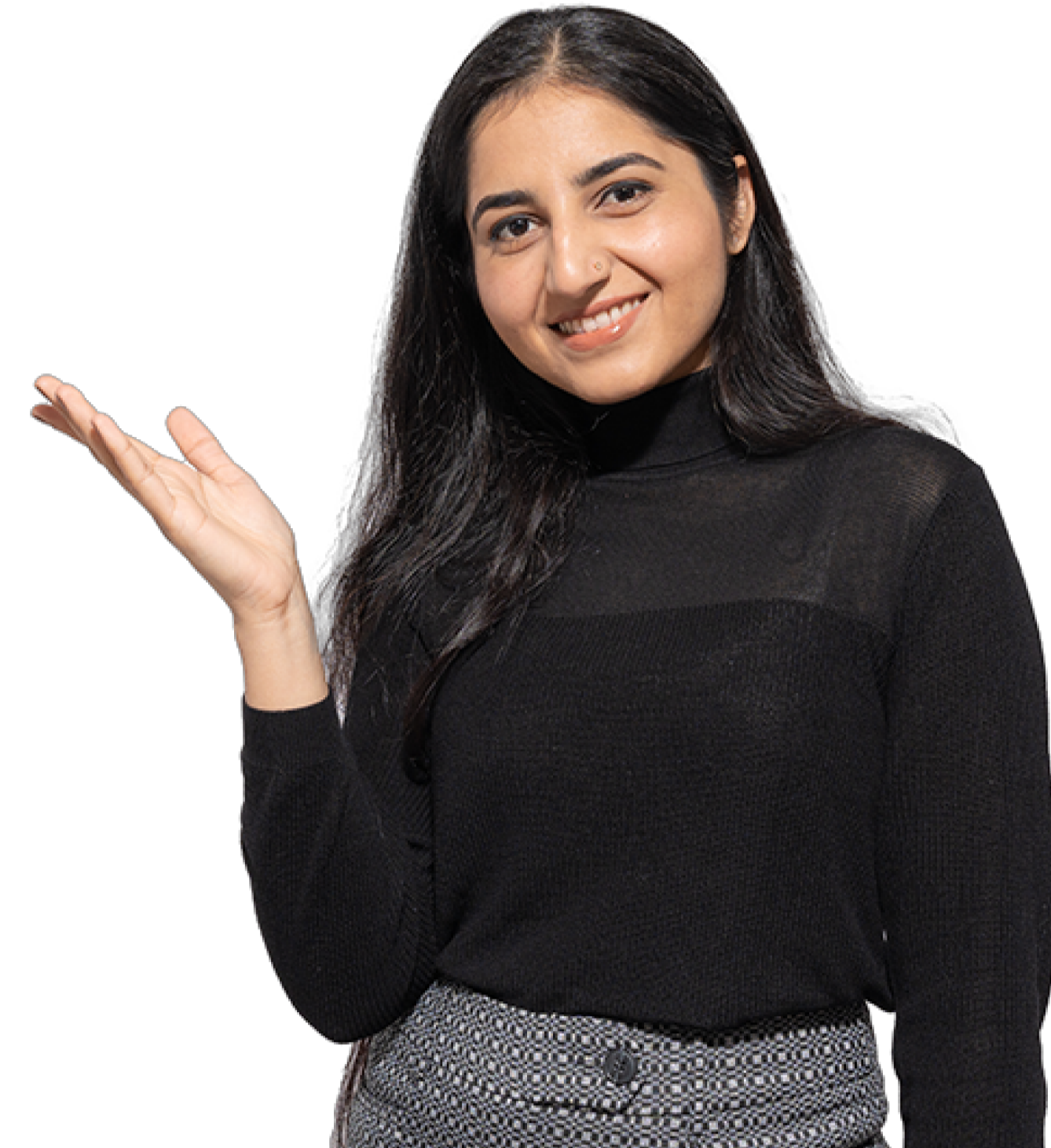 Vriendelijke klantenservicemedewerker die naar informatie wijst